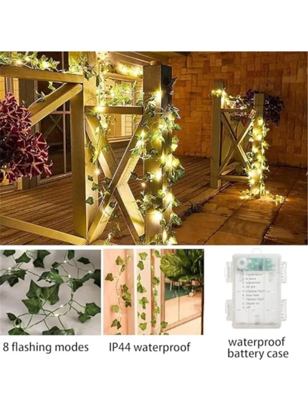 33Ft Ivy Vine Fairy Lights 100 LED Battery Operated Waterproof Wedding Garland